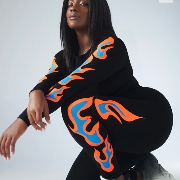 Black Flame Print Two-Piece Set - Picture 3 of 5